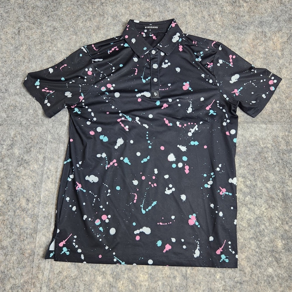 Byrd Gang Polo Shirt Men S Multicolor‎ Paint Splatter Print Short Sleeve Golf